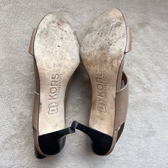 Michael Kors Tan Leather Slingback Heeled Sandal Heels Women 8.5 M Designer - Picture 15 of 16